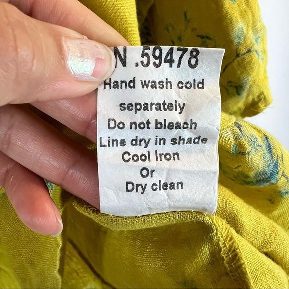 Valentina Naldi Yellow Floral Italian Linen Bell Sleeve Blouse Top Size:L - Picture 7 of 9